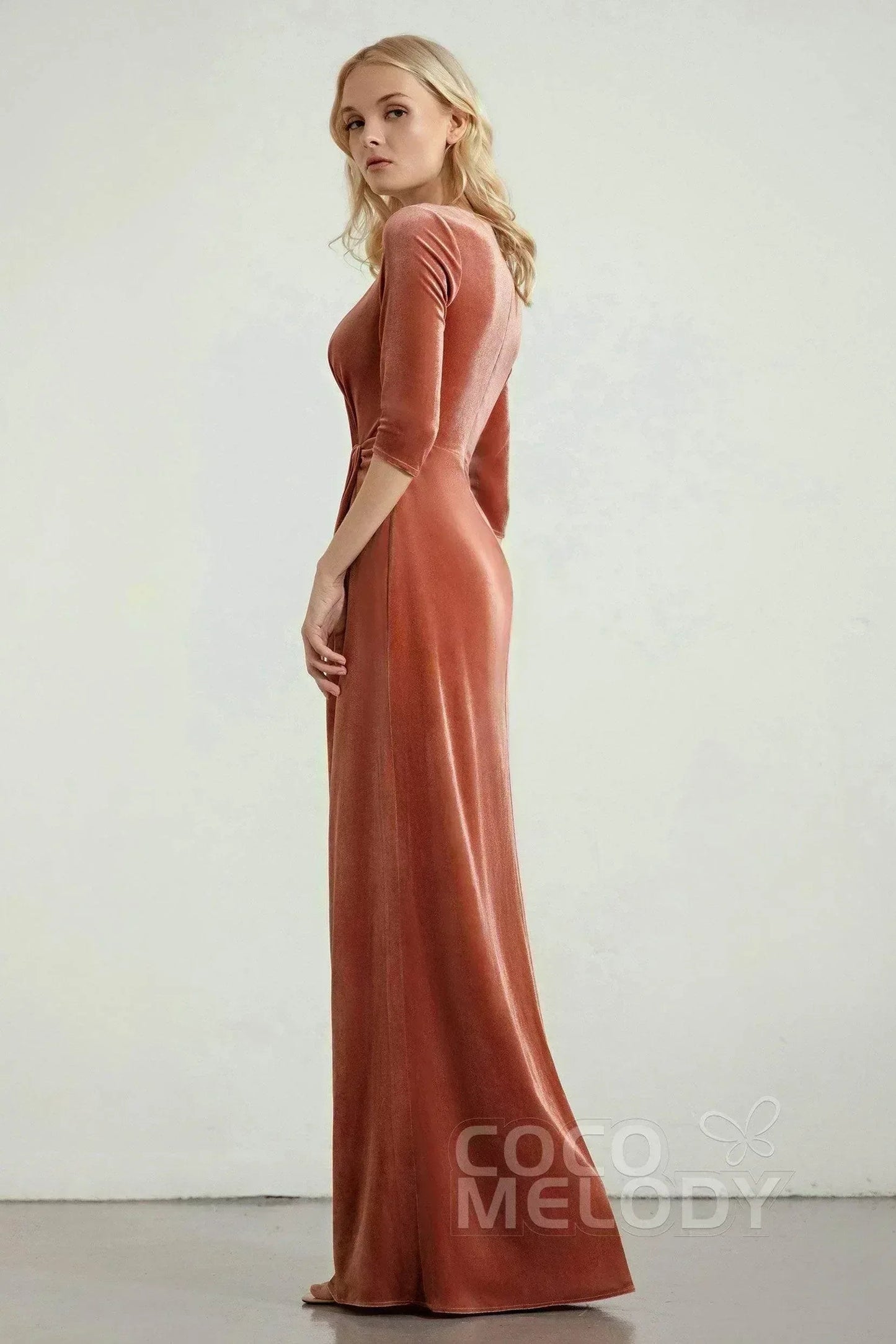 Sheath-Column Floor Length Velvet Dresses CB0443CS
