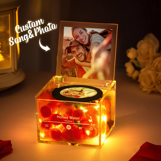 Mini Music Record Auto-Music Player Custom Photo with Light Personalized Music Acrylic Box