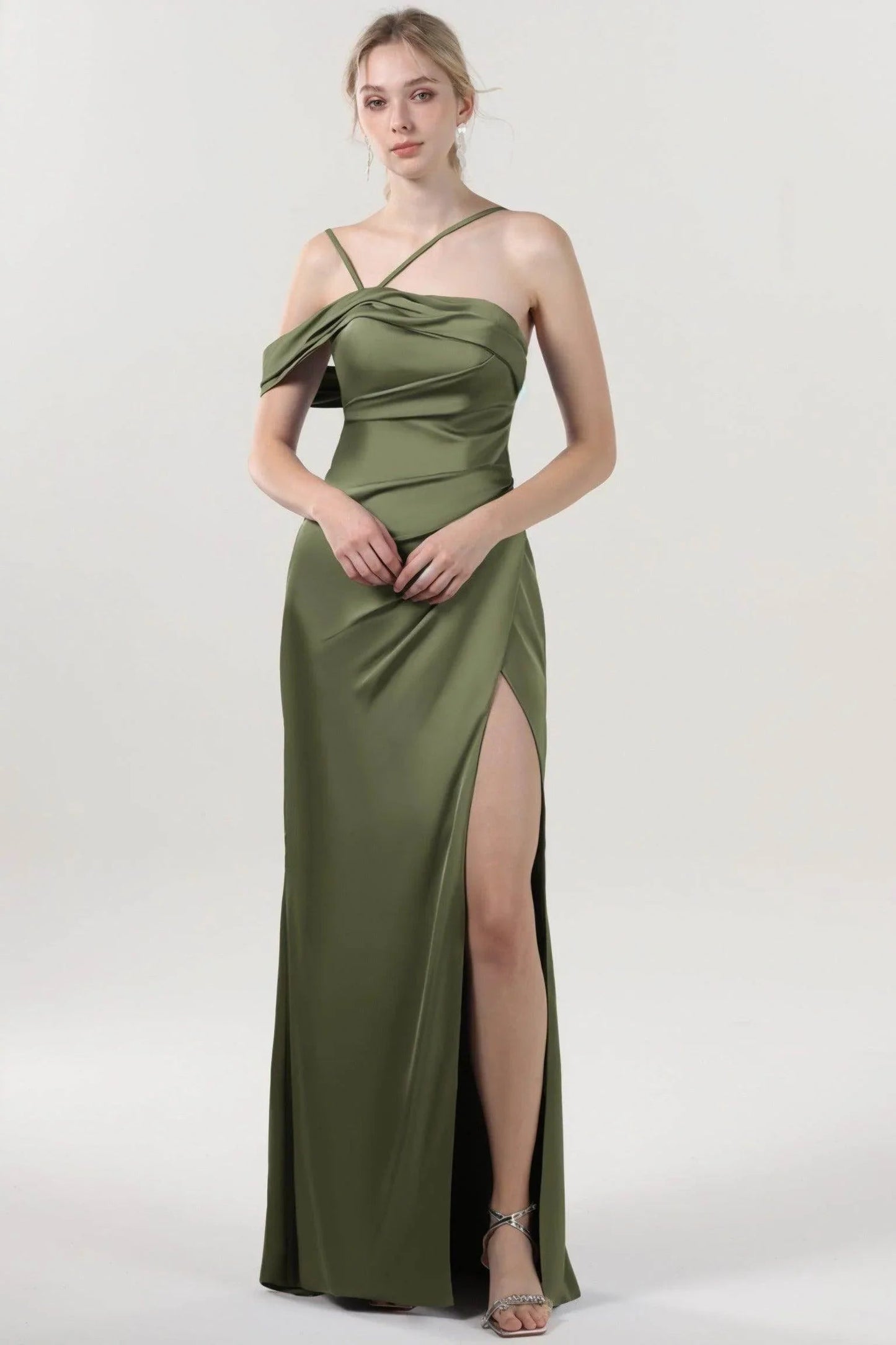 Sheath-Column Maxi Luxe Satin Bridesmaid Dress CS0602BMCR