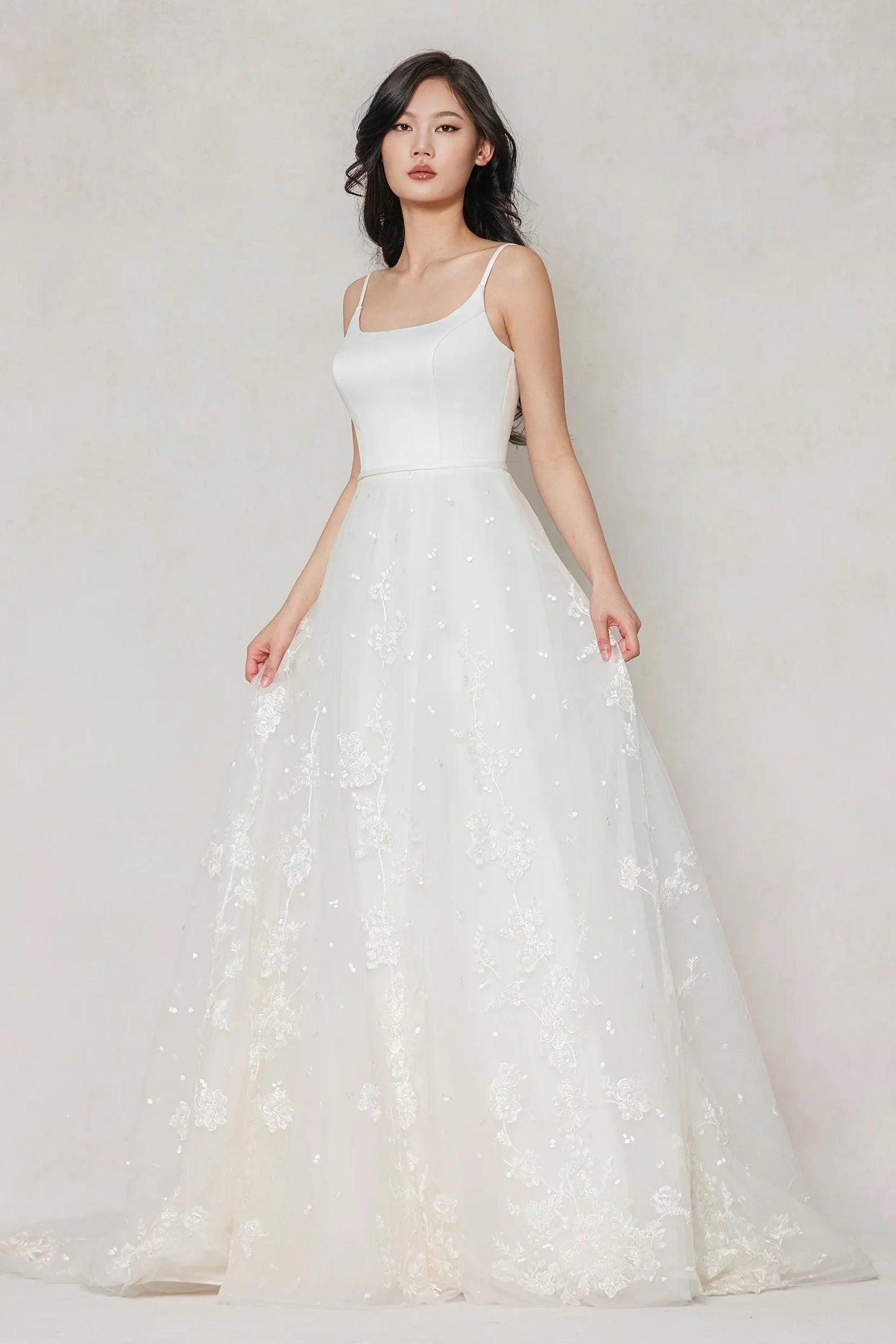 A-Line Court Train Stretch Satin Tulle Wedding Dress CW3603