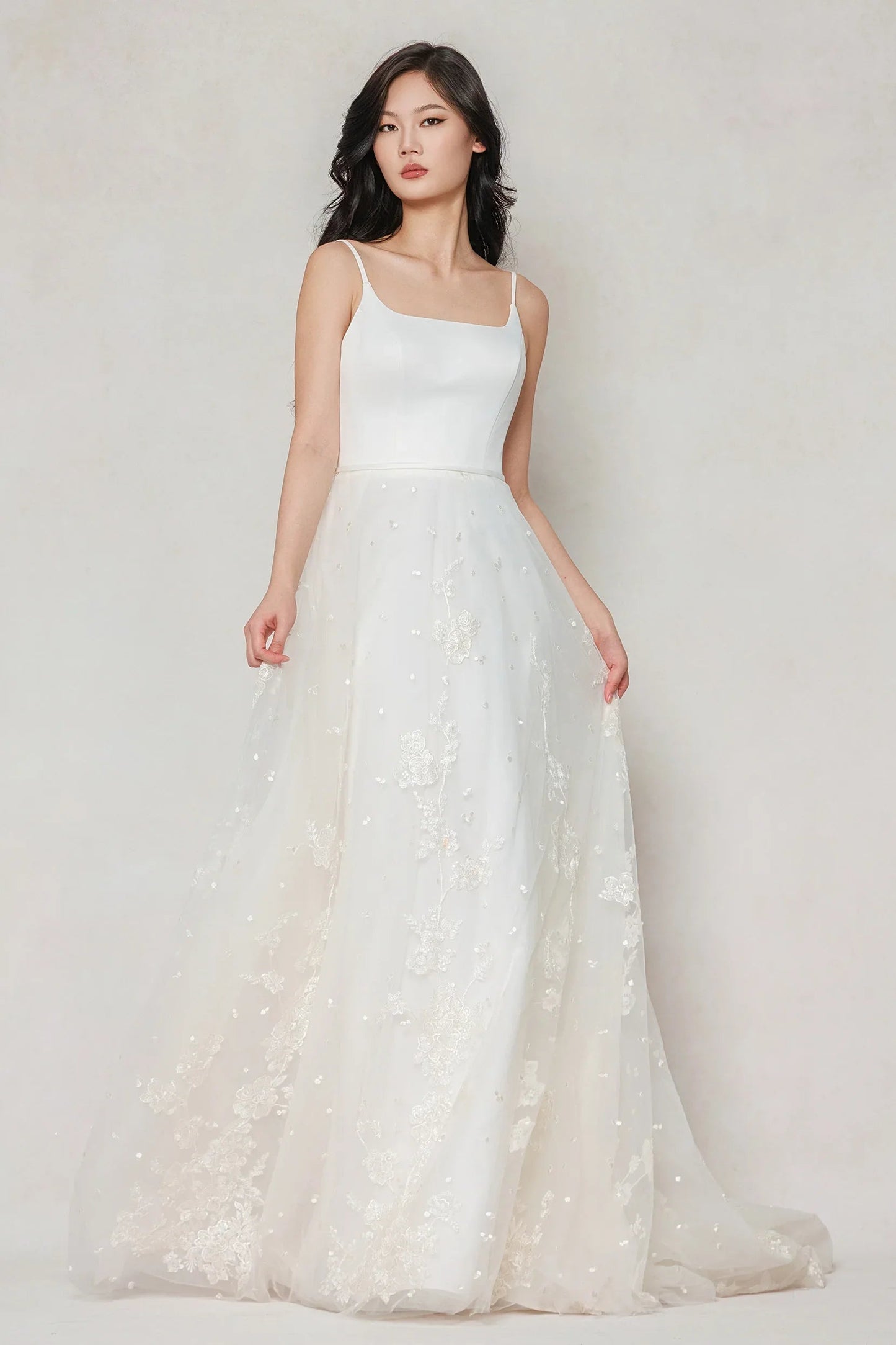 A-Line Court Train Stretch Satin Tulle Wedding Dress CW3603