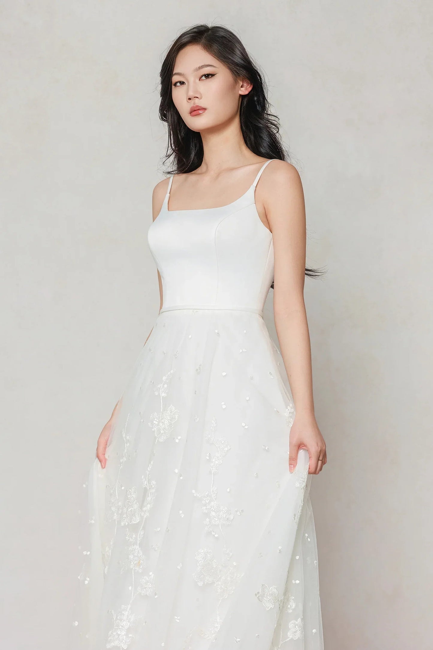 A-Line Court Train Stretch Satin Tulle Wedding Dress CW3603