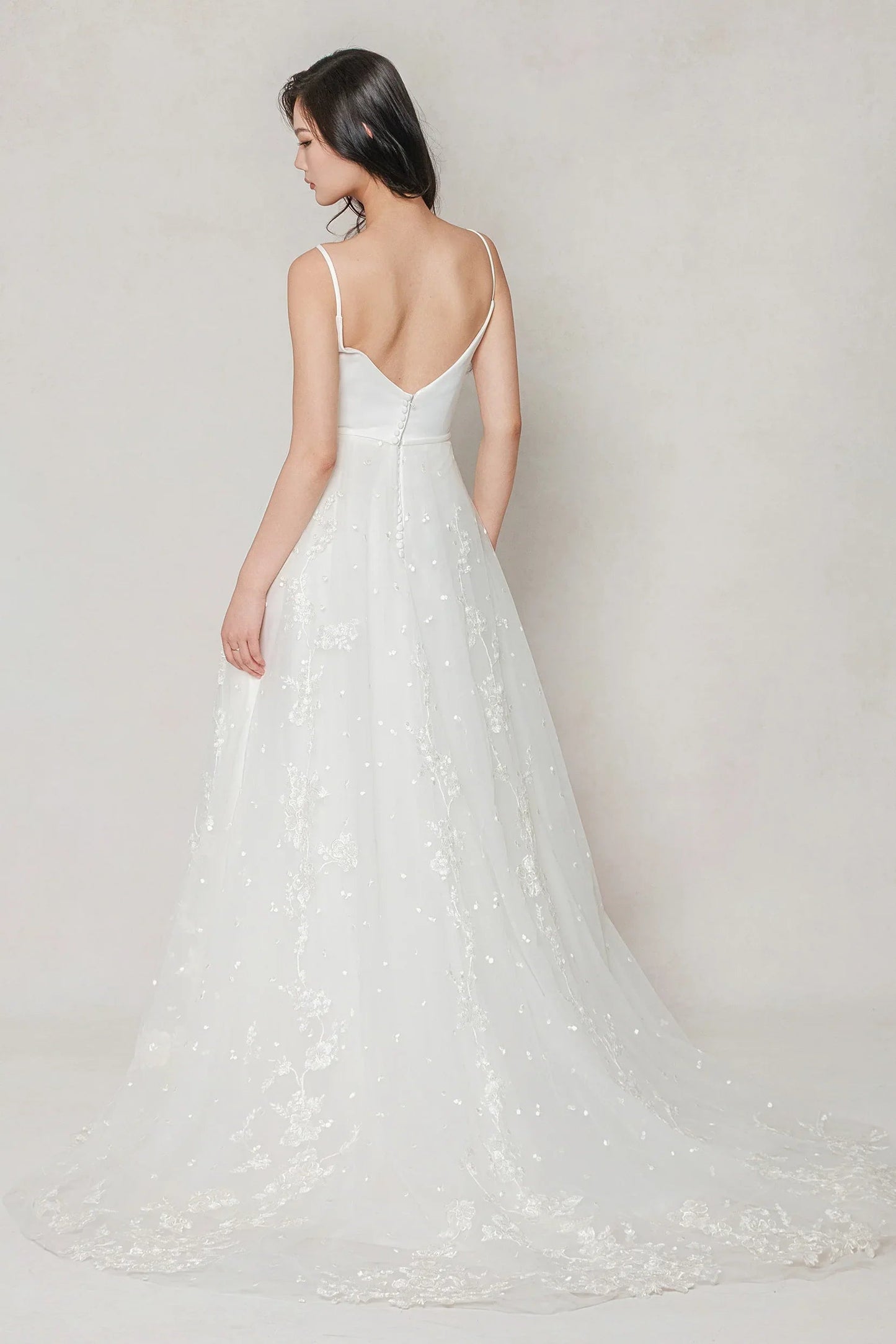 A-Line Court Train Stretch Satin Tulle Wedding Dress CW3603