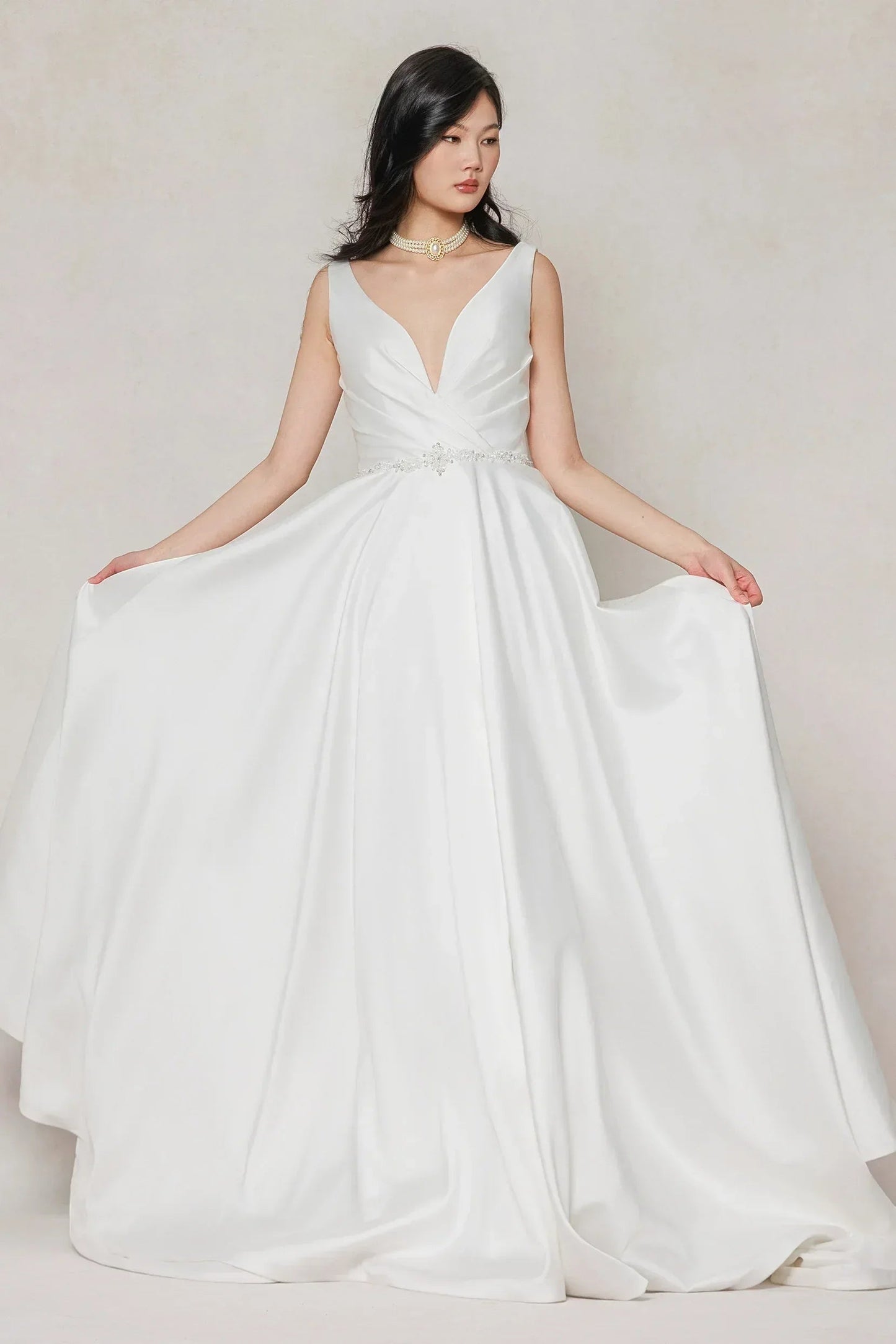 A-Line Court Train Satin Wedding Dress CW3610