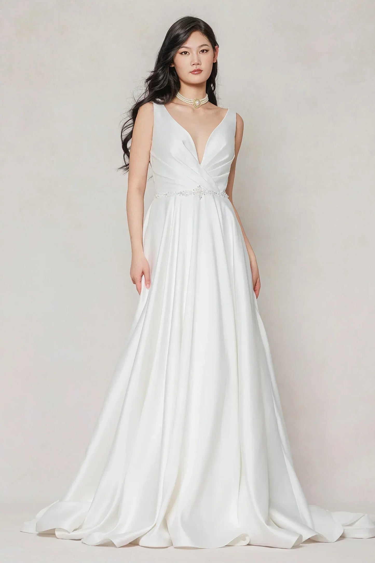 A-Line Court Train Satin Wedding Dress CW3610