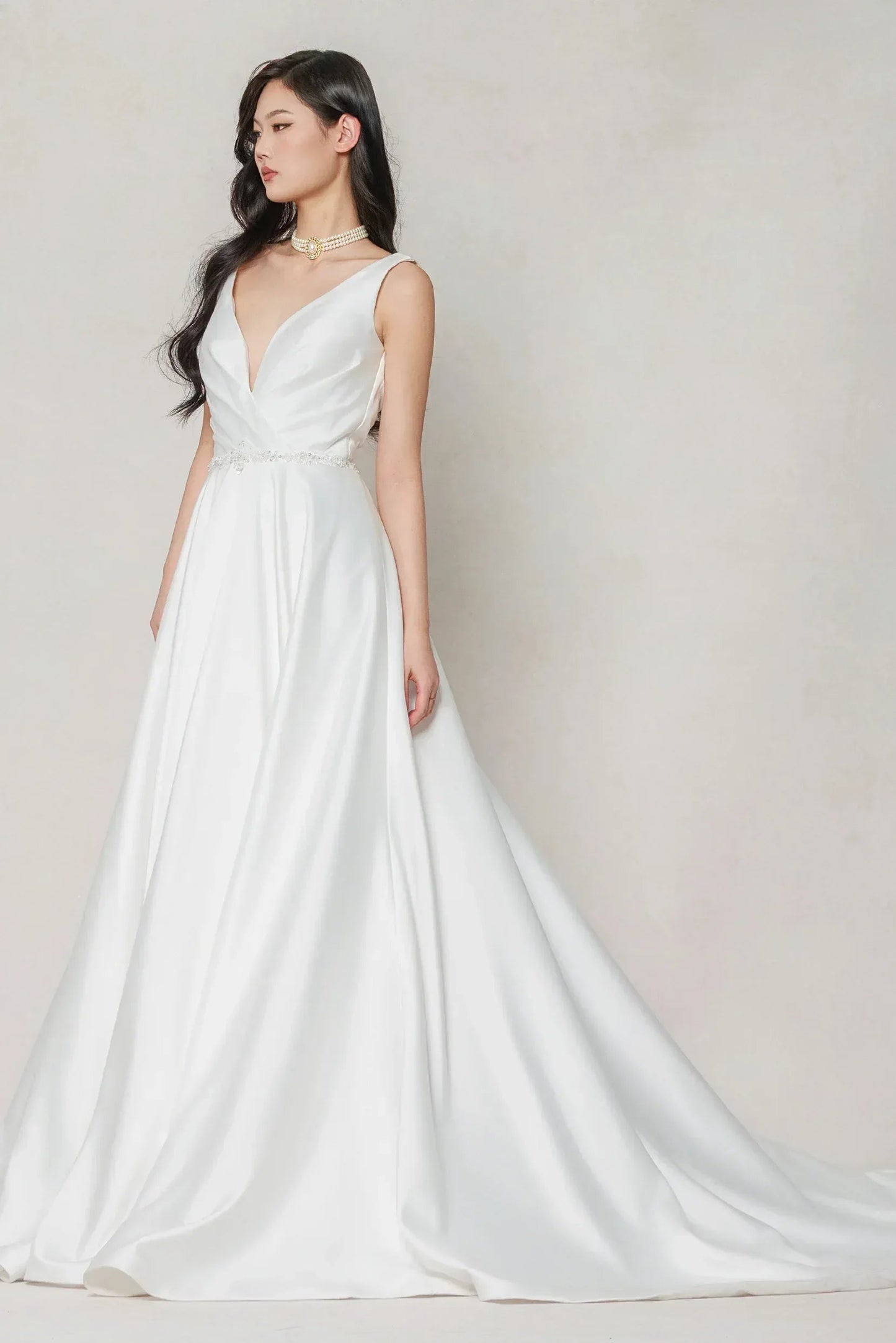 A-Line Court Train Satin Wedding Dress CW3610