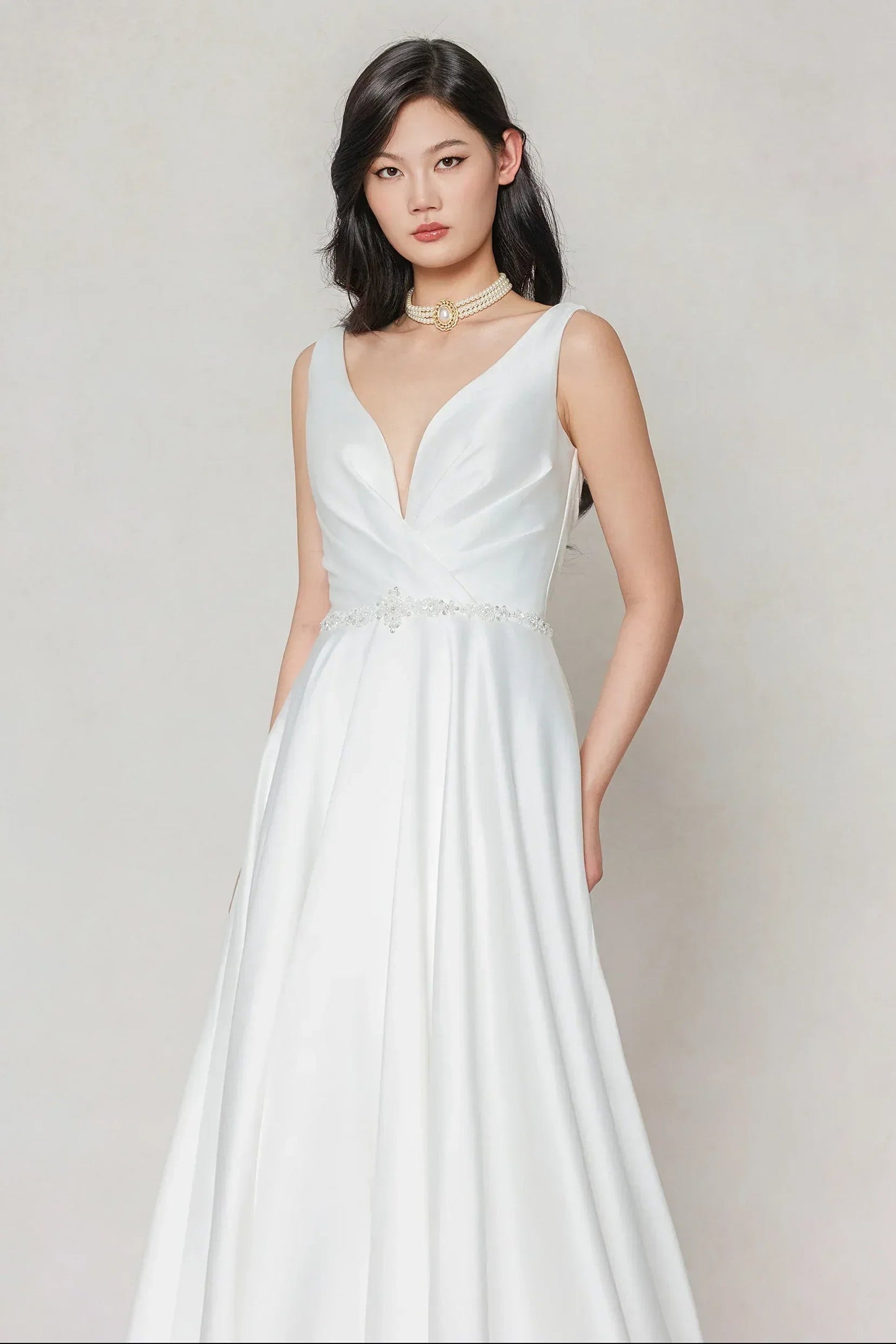 A-Line Court Train Satin Wedding Dress CW3610