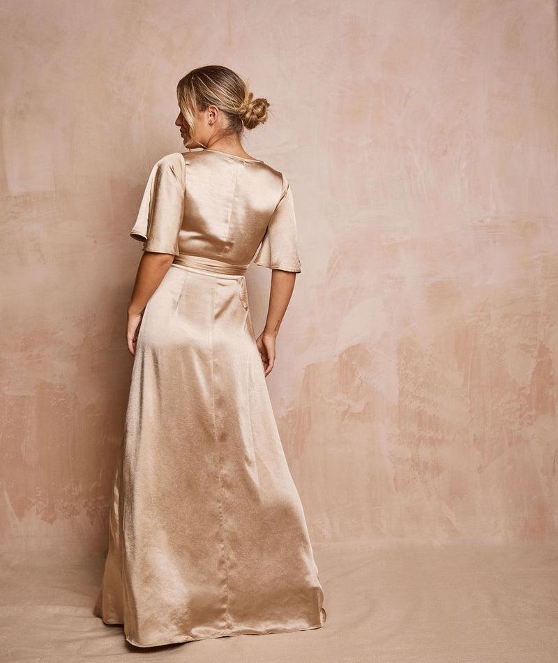Wrap Tie Satin Bridesmaid Dress