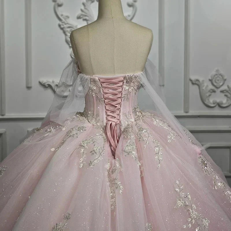 Blush Ball Gown Tulle Strapless Sleeveless Quinceanera Dresses