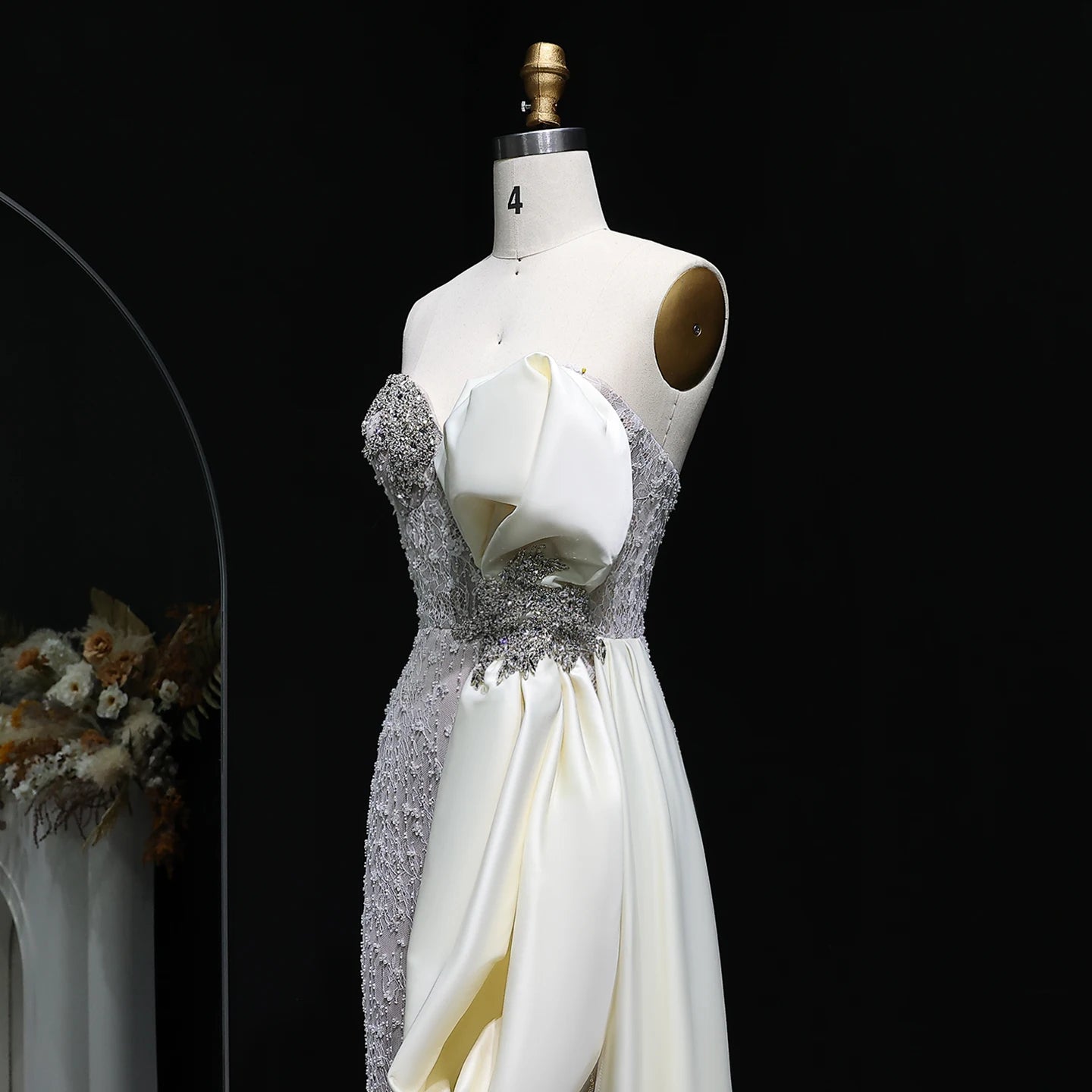 Elegant Overskirt Evening Dress with Sparkling Crystals