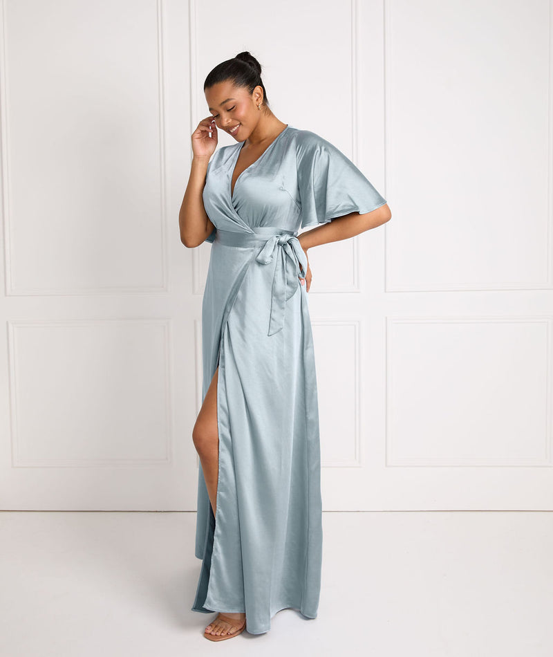 Wrap Tie Satin Bridesmaid Dress