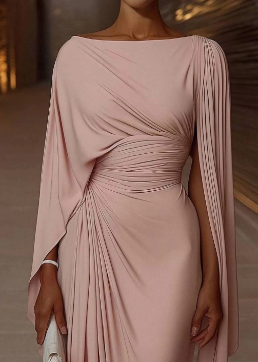 Demure High Waist Solid Banquet Dress