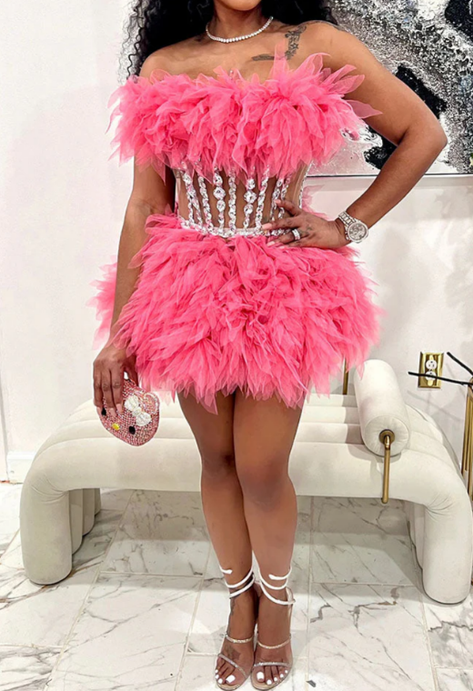 Rhinestone Tulle Party Dress