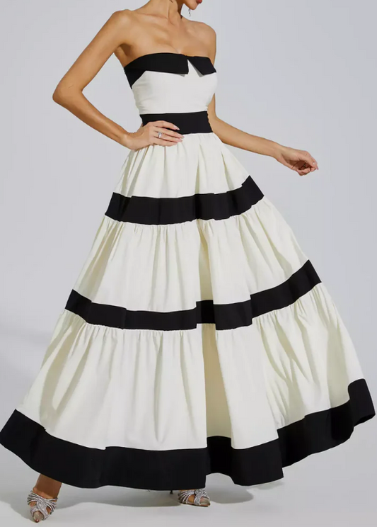 Elegant Striped Bowknot Maxi Dress