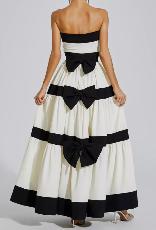 Elegant Striped Bowknot Maxi Dress