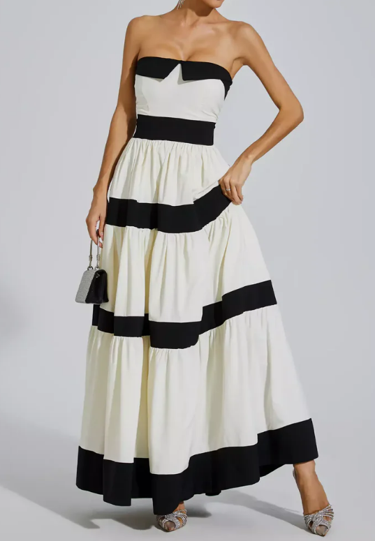 Elegant Striped Bowknot Maxi Dress
