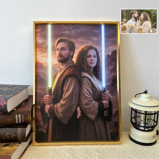 Custom Lightsaber Galactic Hero Couple Portrait Frame Gift🎁