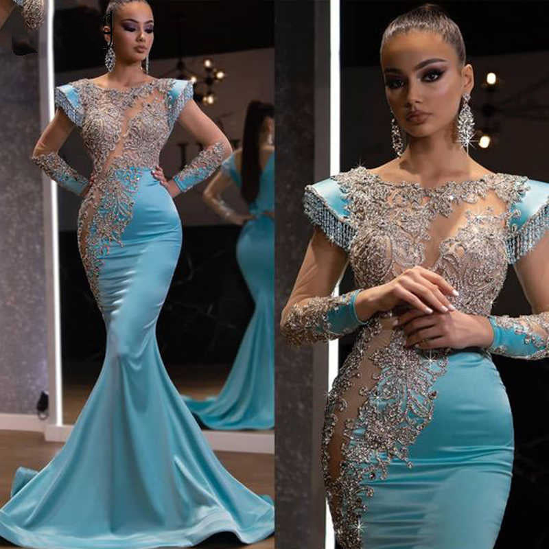 Blue sand gold fishtail skirt banquet long wedding dress
