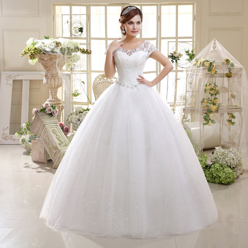 Korean style double shoulder lace strap wedding dress