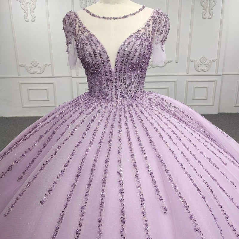 Quinceanera Dress Princess Sheer Neck Long Prom Dresses Short Sleeves Ball Gown