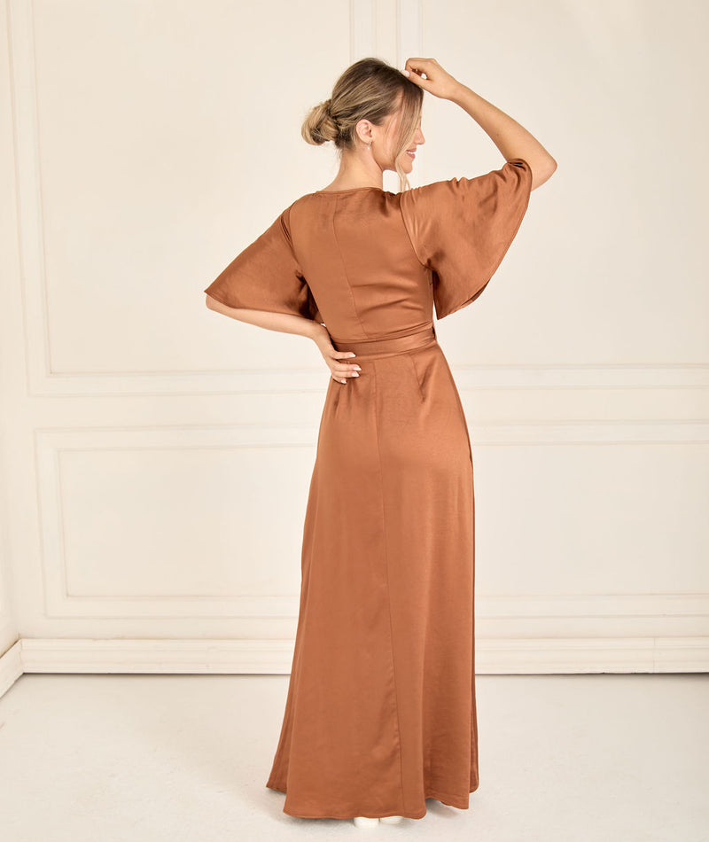 Wrap Tie Satin Bridesmaid Dress