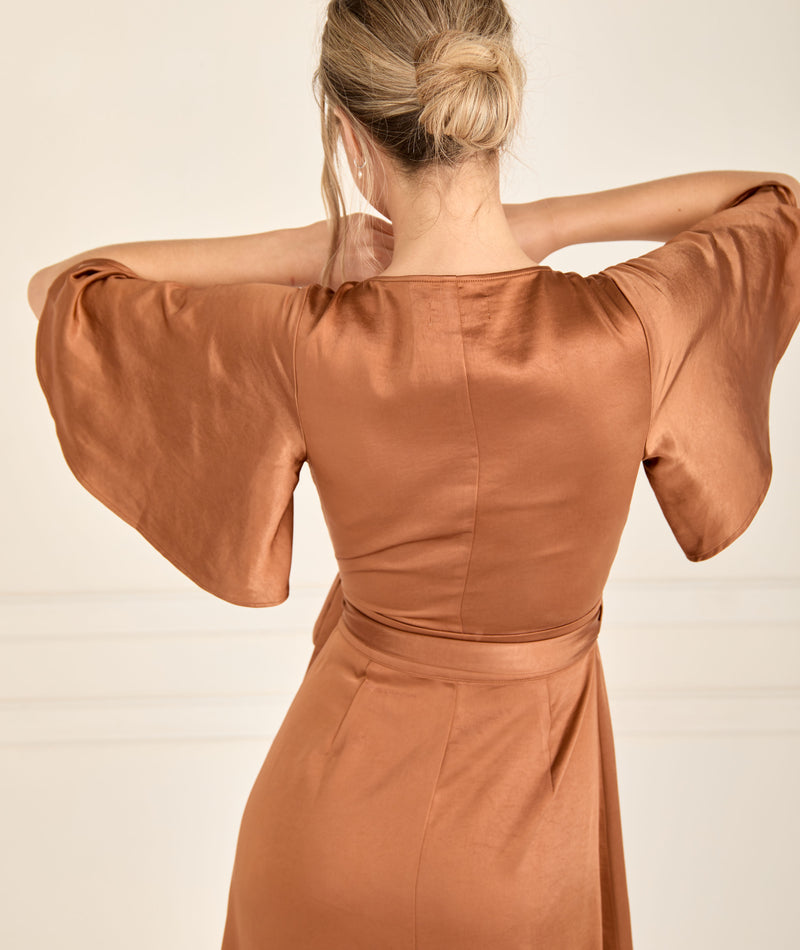 Wrap Tie Satin Bridesmaid Dress