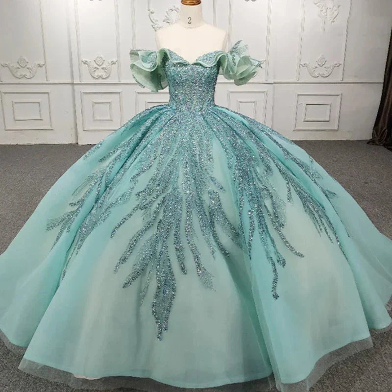 Quinceanera Dress Stylish Off-the-shoulder Party Dresses Crystal Beading Ball Gown