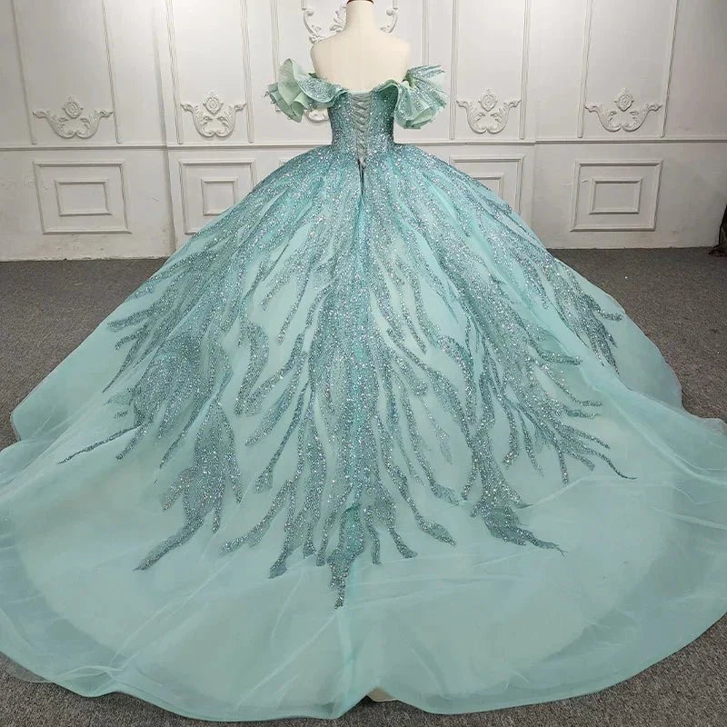 Quinceanera Dress Stylish Off-the-shoulder Party Dresses Crystal Beading Ball Gown