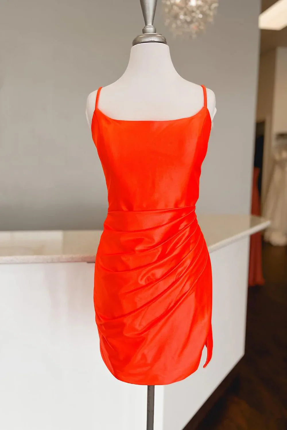 Sheath Spaghetti Straps Corset Back Short Homecoming Dress