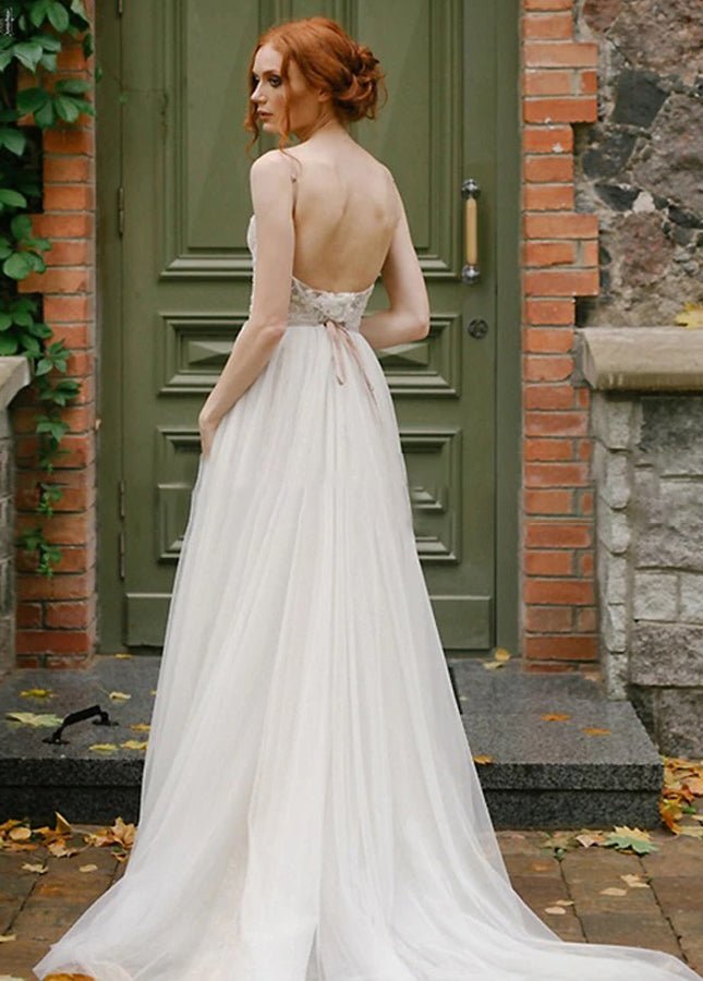 A Line Bohemian Tulle Lace Wedding Dresses Bridal Gowns Beach