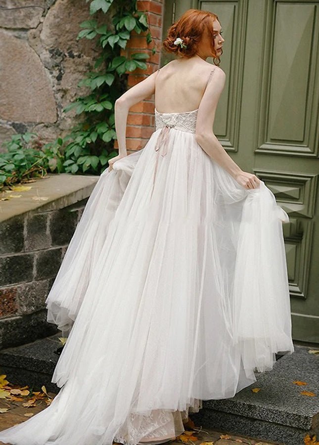 A Line Bohemian Tulle Lace Wedding Dresses Bridal Gowns Beach