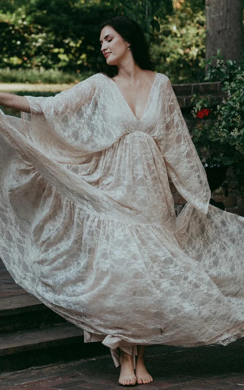 A-Line Plunging Neckline Lace Wedding Dress With Open Back