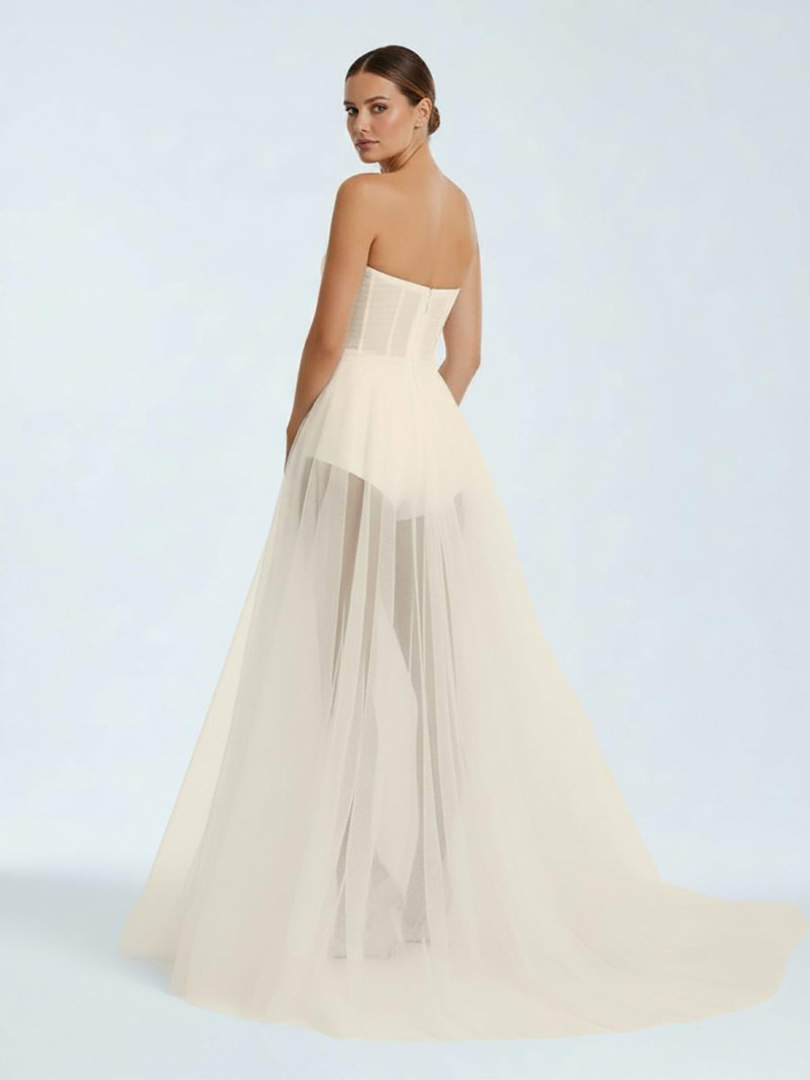A-line Sweetheart Tulle High Split Bohemian Wedding Dresses