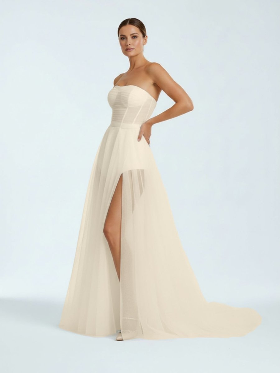 A-line Sweetheart Tulle High Split Bohemian Wedding Dresses
