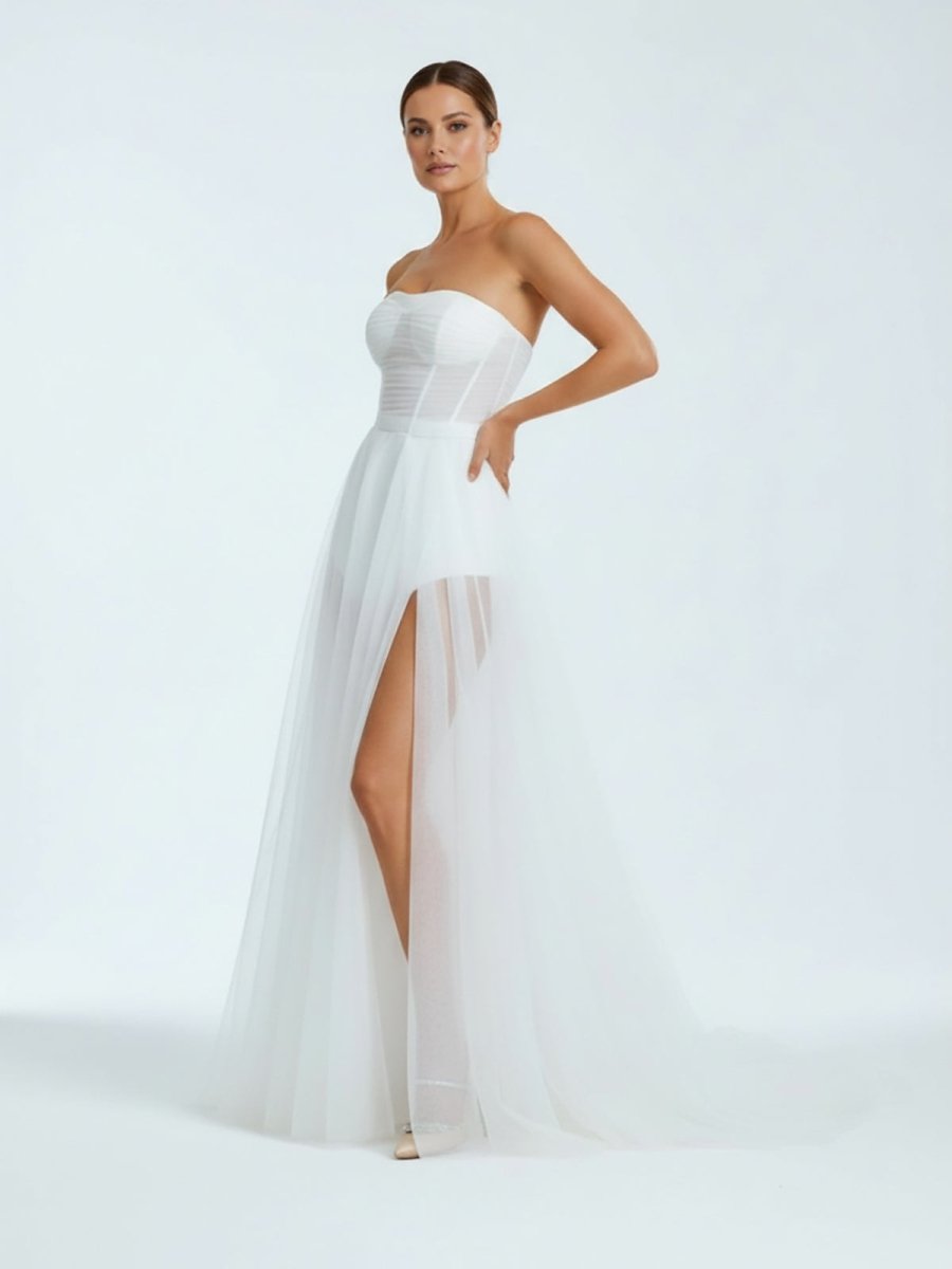 A-line Sweetheart Tulle High Split Bohemian Wedding Dresses
