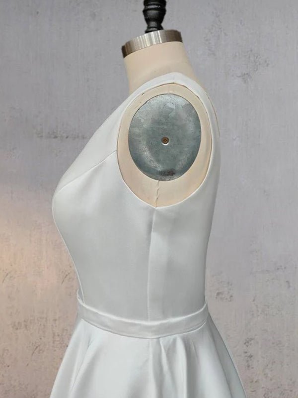 A-Line White Satin Elegant V Neck Wedding Dress