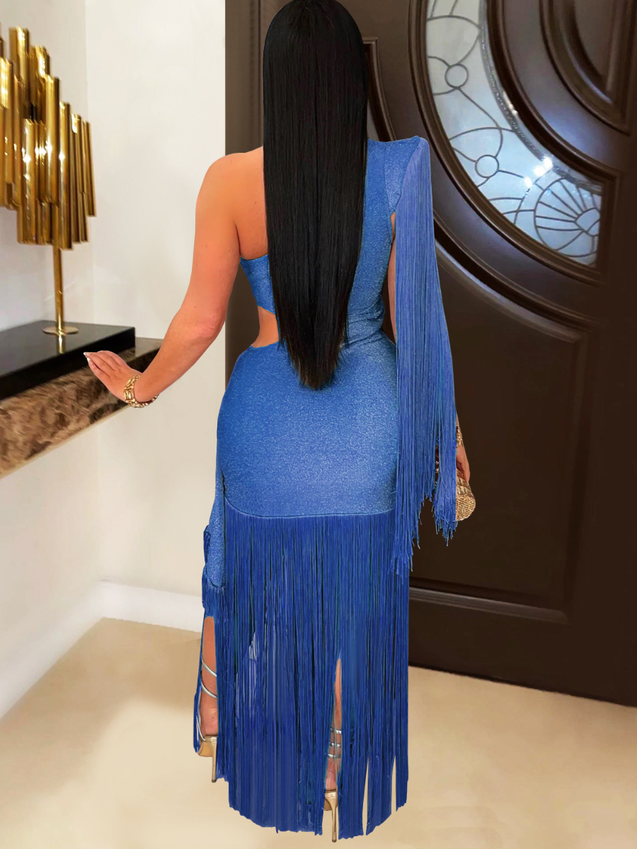 Sexy Casual One-Shoulder Tassel Maxi Dress