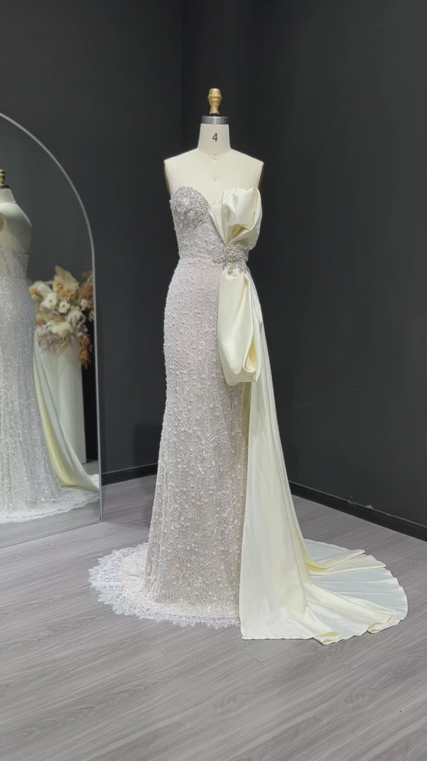 Elegant Overskirt Evening Dress with Sparkling Crystals