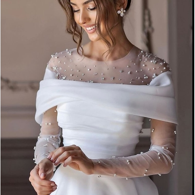 A-Line Illusion Neck Long Sleeve Floor Formal Wedding