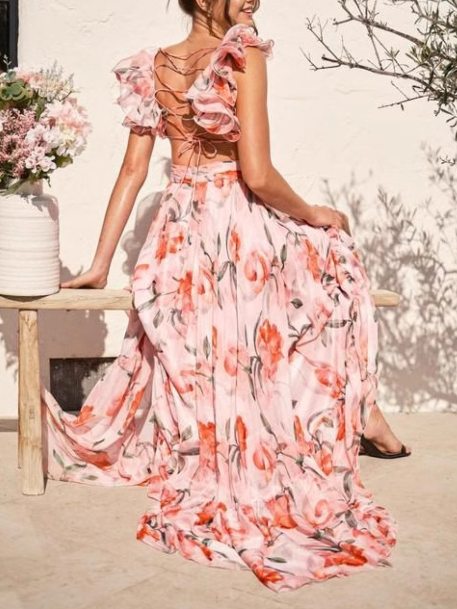 Sling-Print Long Dress
