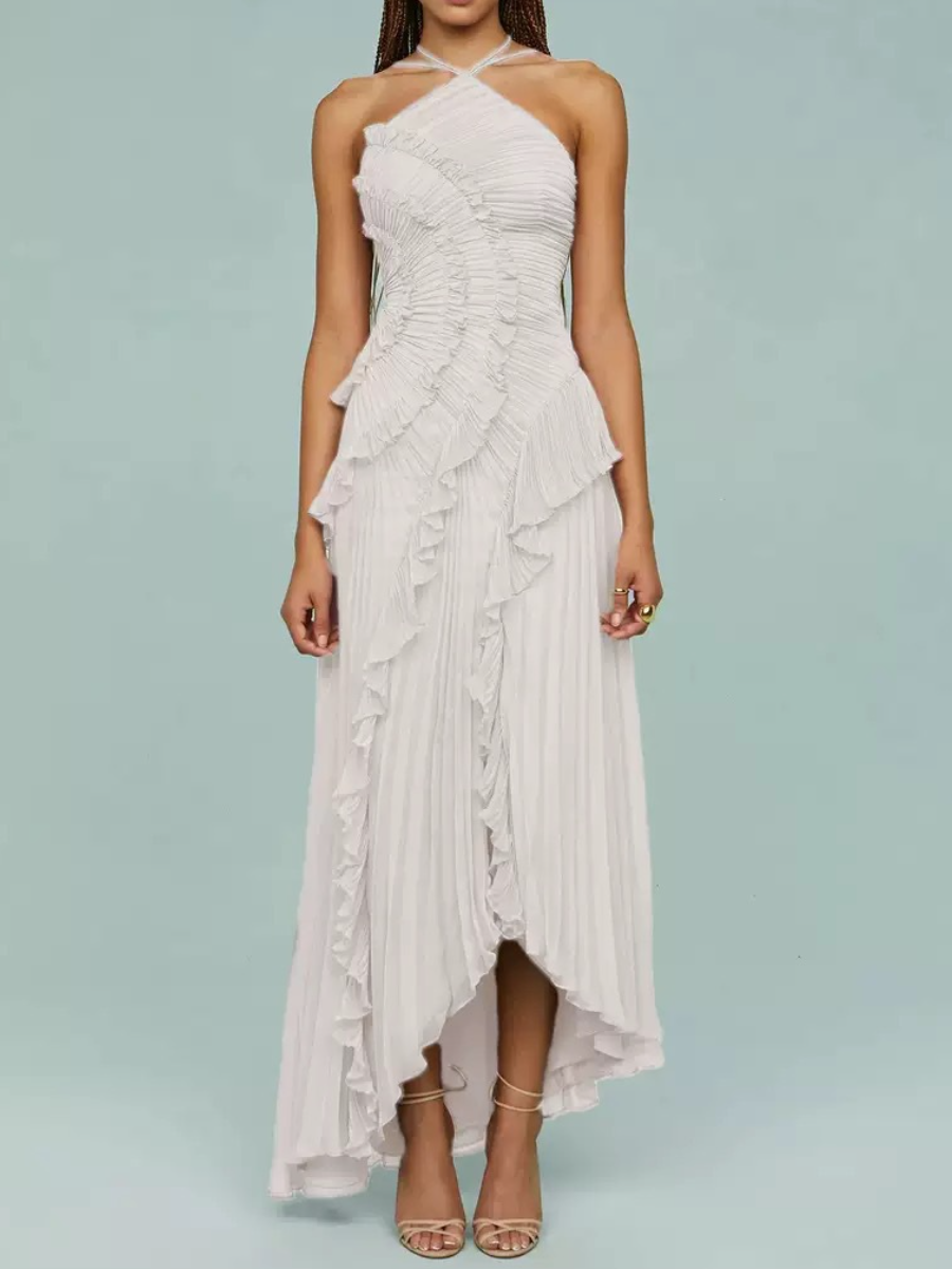 Flounces Pleated Mid-length Skirt