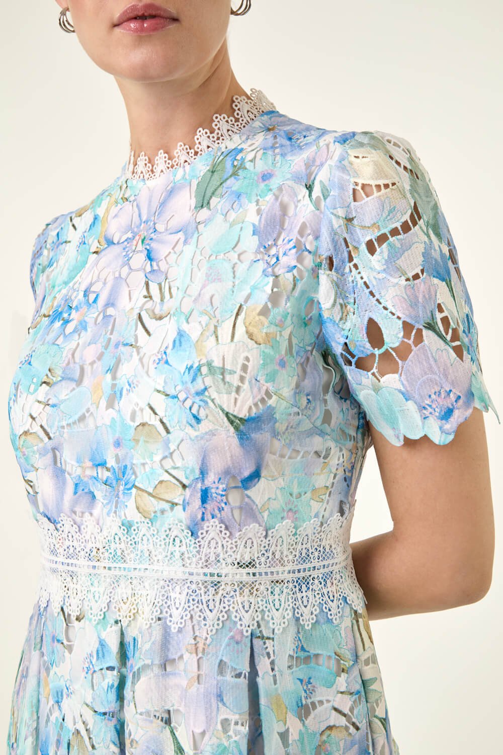 Blue Watercolour Lace Midi Dress