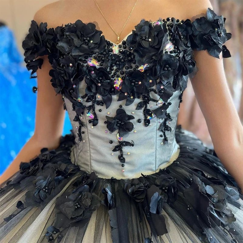 Black Off the Shoulder Quinceanera Dresses With 3D Flowers
