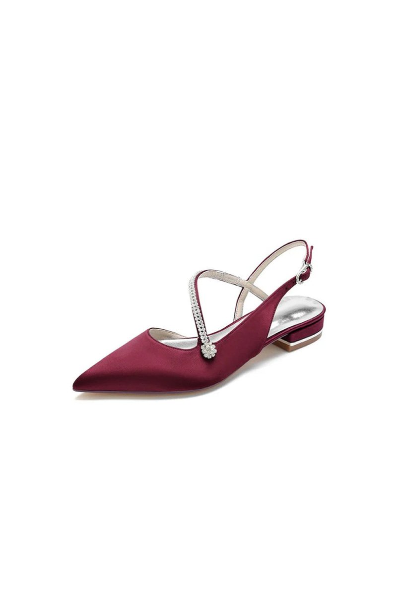 Beaded Pointed Toe Buckle Kitten Heels