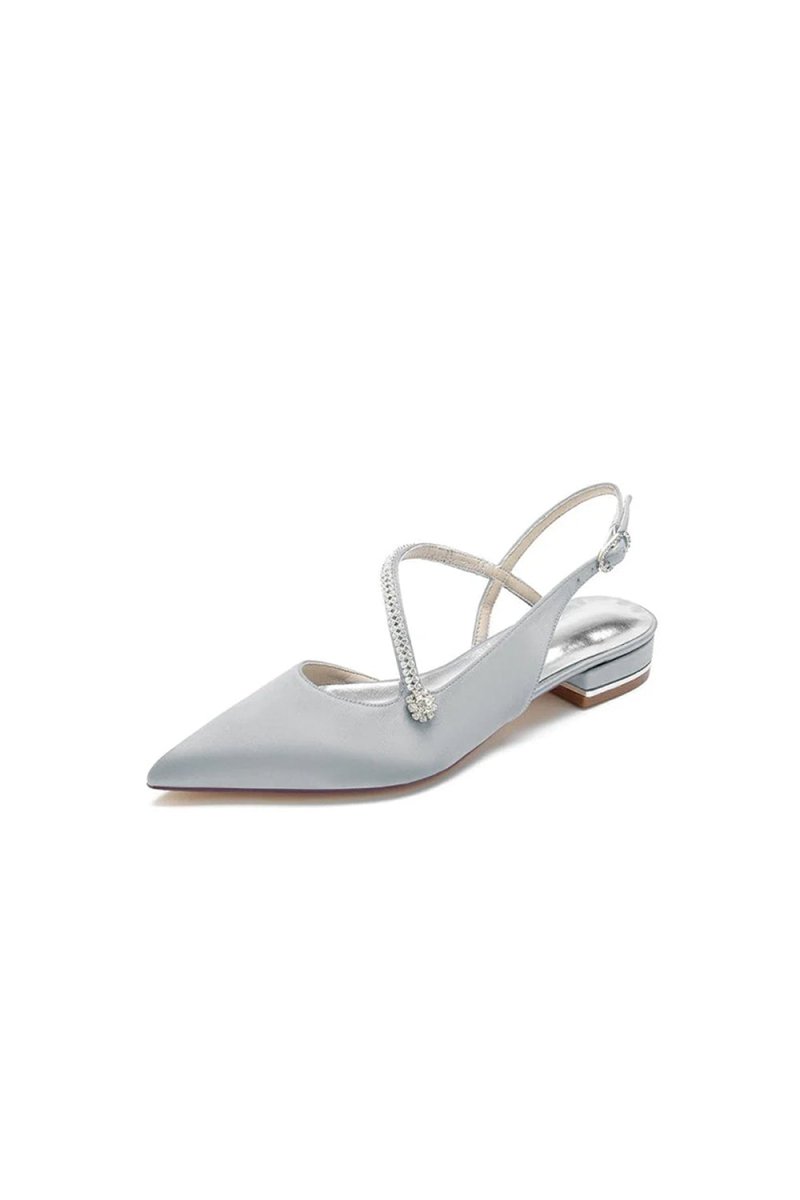 Beaded Pointed Toe Buckle Kitten Heels