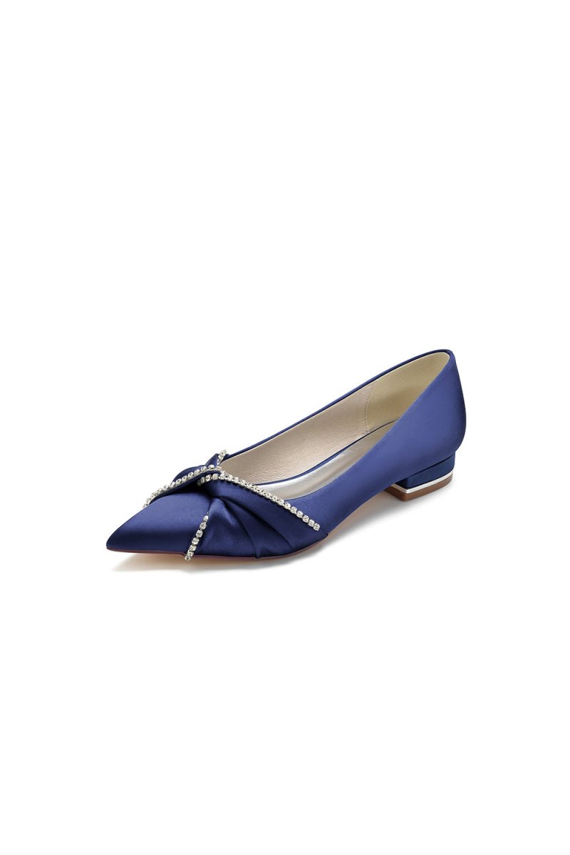 Beading Pointed Toe Satin Kitten Heels
