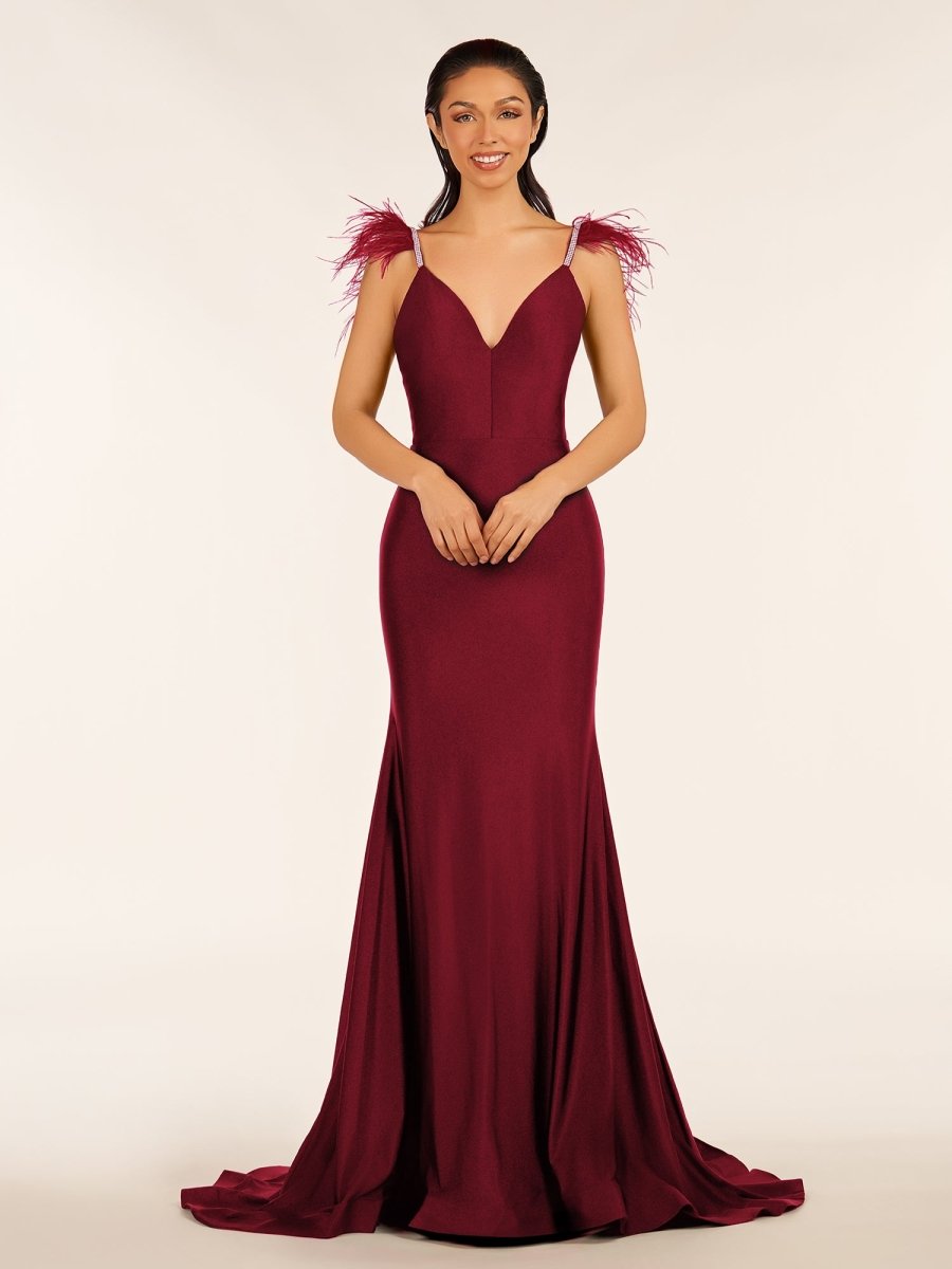 Mermaid Backless Jersey Prom Dress with Feathers