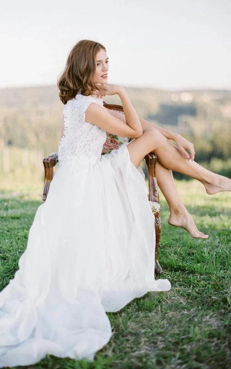 Boho Lace Floor-Length Cap Dress With Keyhole Back