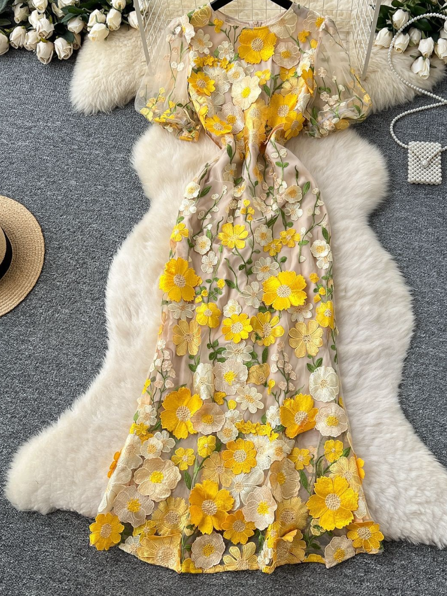 Heavy Flower Embroidered Dress