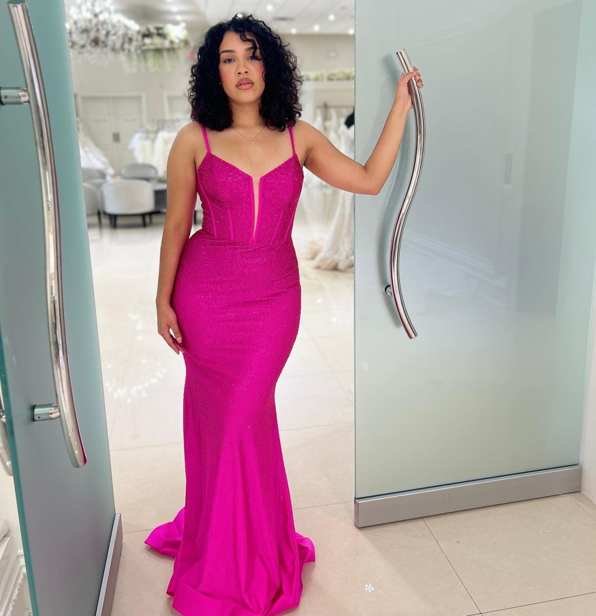 Mermaid Spaghetti Straps Beaded Satin Long Prom Dress